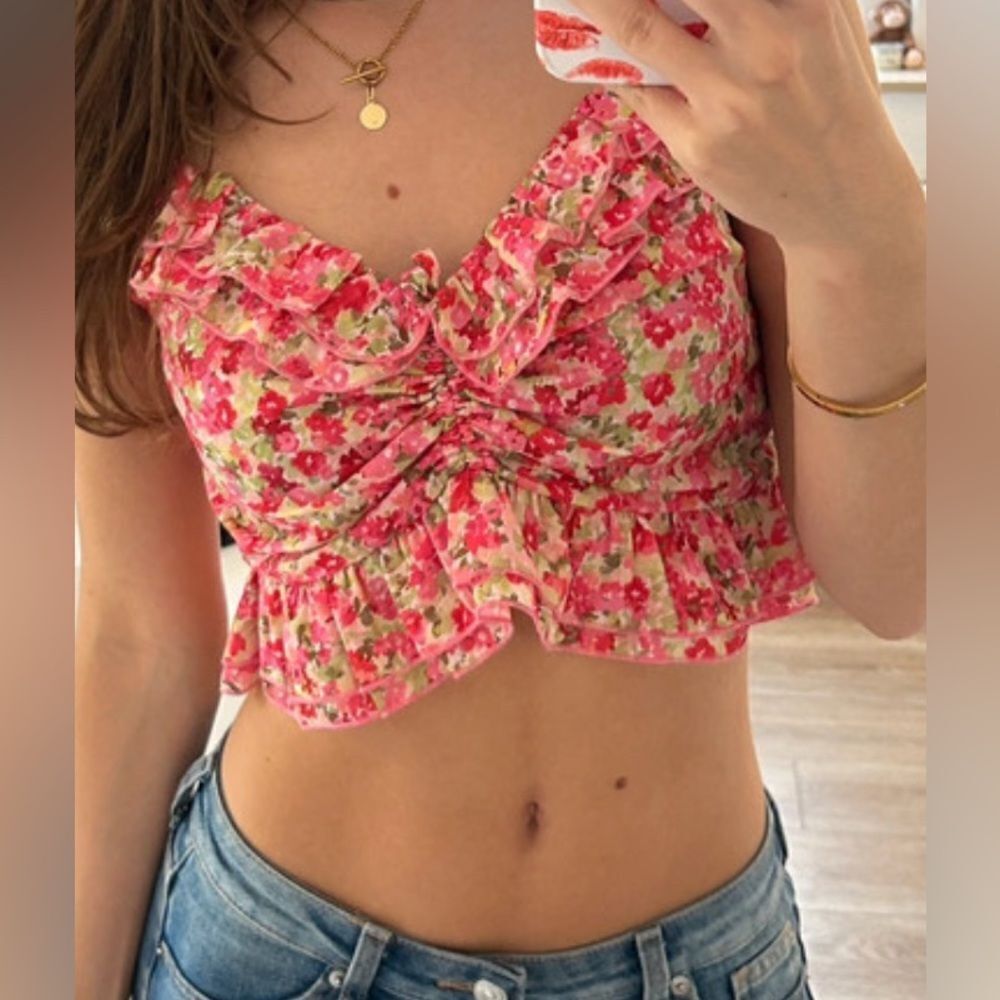 Sister XXS Floral Tie-Front Summer Top – Pink, Green & White floral